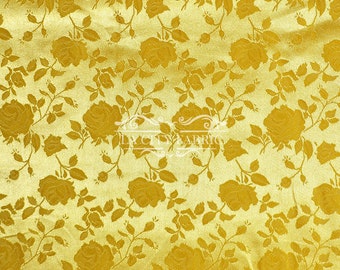 New Yellow Jacquard Satin Fabric By The Yard / Brocade Jacquard Floral Satin Fabric / 60" Width / used for Tablecloth