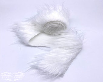 Ribbon White Faux Fur Fabric by the Strips Ribbon | Animal Fake