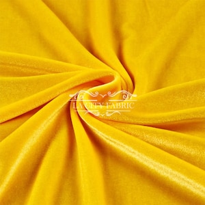 Tela de terciopelo elástica amarilla cortada a medida _ Tela Spandex de estiramiento de 4 vías _ Tela gruesa y suave