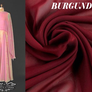 Burgundy Chiffon Fabric By The Yard | Polyester Chiffon Fabric | Sheer Fabric | Mesh Fabric