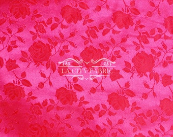 New Neon Pink Jacquard Satin Fabric By The Yard / Brocade Jacquard Floral Satin Fabric / 60" Width / used for Tablecloth