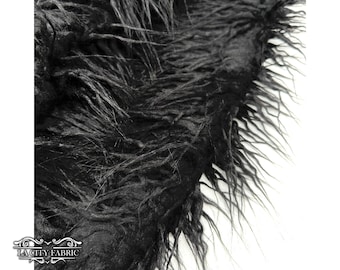 Black Long Pile Yeti Mongolian Faux Fur Fabric | by the Yard