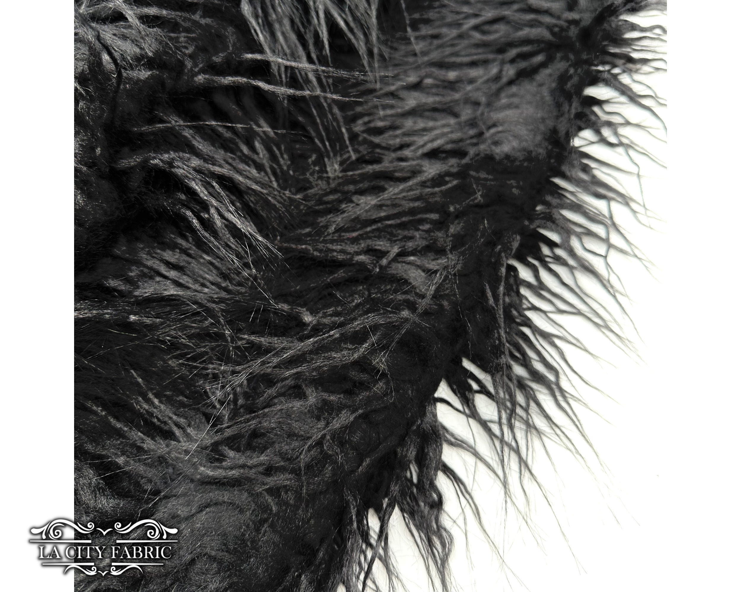 Black Long Pile Yeti Mongolian Faux Fur Fabric | by the Yard