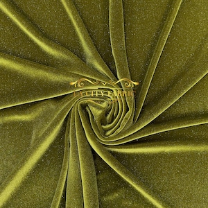 Olive Green Glitter Spandex Stretch Velvet Fabric | By The Yard Shiny Spandex Velvet Fabric | for dresses, decor, tablecloths