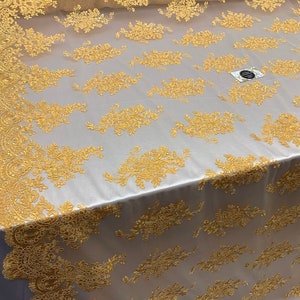 LACITYFABRIC Elegant Flower/Floral Mesh Lace French Design,Embroidery Lace Fabric (By The Yard)For Tablecloths/ Wedding/ Dresses(Yellow)