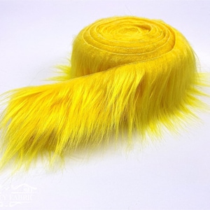 Ribbon Yellow Faux Fur Fabric By The Strips Ribbon | Animal Fake Fur Long Pile | Ultra Soft Faux Fur Strip Ribbons