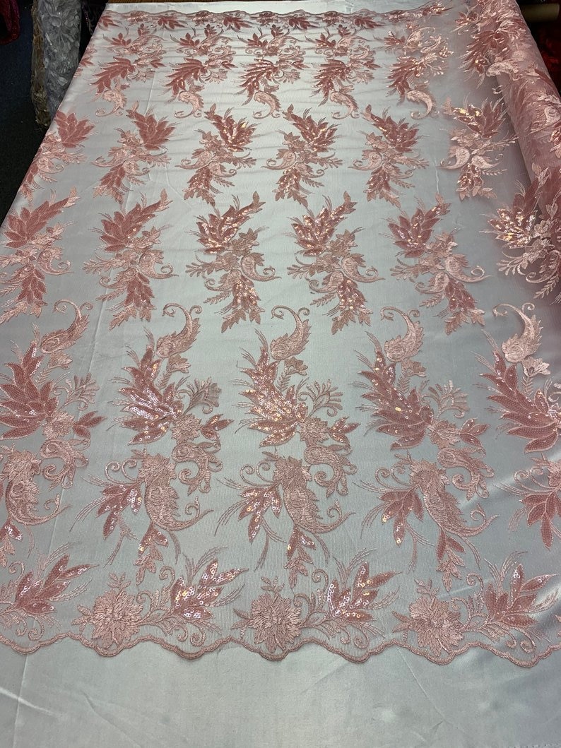 Pink For Top DressesNight GownsTableclothsskirts Modern Flowers Lace With Sequins Floral Embroidered Mesh Lace Fabric By The Yard