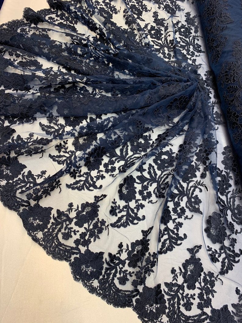 Navy Blue Lace/2 WAY Stretch Lace Floral/flowers/mesh Lace | Etsy