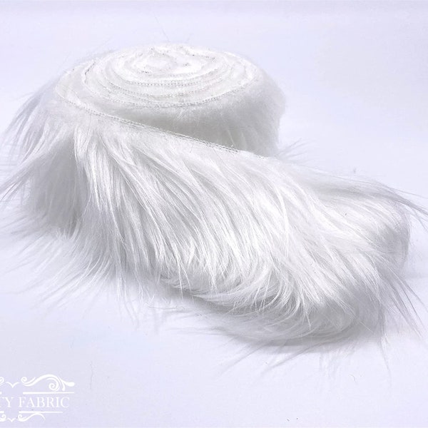 Ribbon White Faux Fur Fabric By The Strips Ribbon | Animal Fake Fur Long Pile | Ultra Soft Faux Fur Strip Ribbons