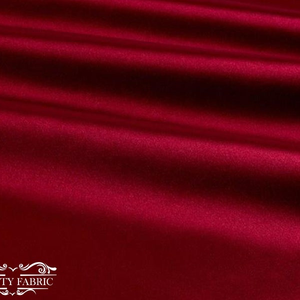 Burgundy Thick Satin Fabric By The Yard | Bridal Satin Fabric Silky and Smooth Fabric for Decoration, Tablecloth, Dresses