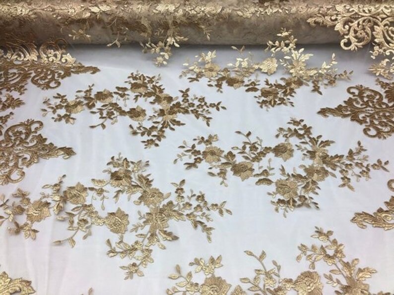 2 Way Stretch Mesh Lace FlowerFloral Handmade Mesh Lace Fabric By The Yard Embroidery LaceBridal LaceTableclothsNight GownsTaupe