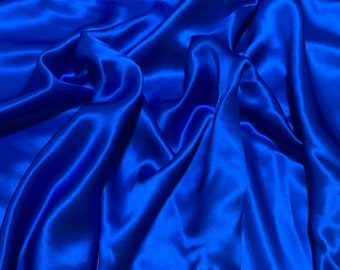 French(ROYAL BLUE)Charmeuse Stretch Silky Soft Satin Sold By The Yard Fabric 60 Wide Inches  Used for Decorations, Clothing,Wedding,Dresses.