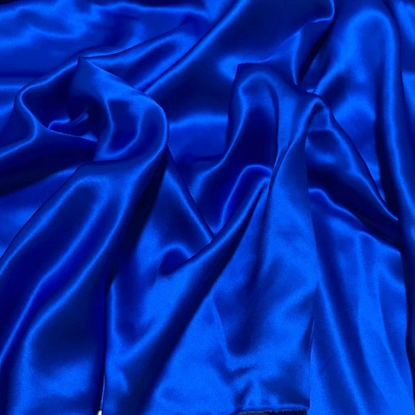 French(ROYAL BLUE)Charmeuse Stretch Silky Soft Satin Sold By The Yard Fabric 60 Wide Inches  Used for Decorations, Clothing,Wedding,Dresses.