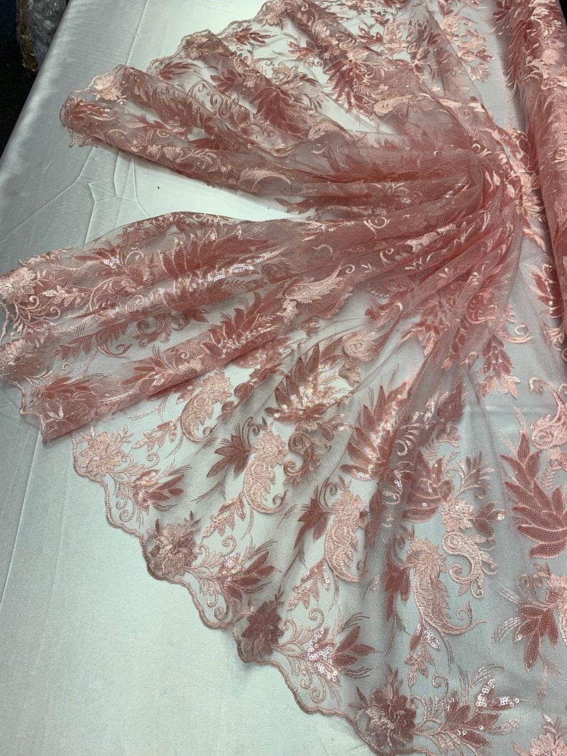 Pink For Top DressesNight GownsTableclothsskirts Modern Flowers Lace With Sequins Floral Embroidered Mesh Lace Fabric By The Yard