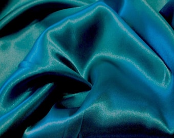 French(TEAL))Charmeuse Stretch Silky Soft Satin Sold By The Yard Fabric 60 Wide Inches Used for Decorations, Clothing,Wedding,Dress