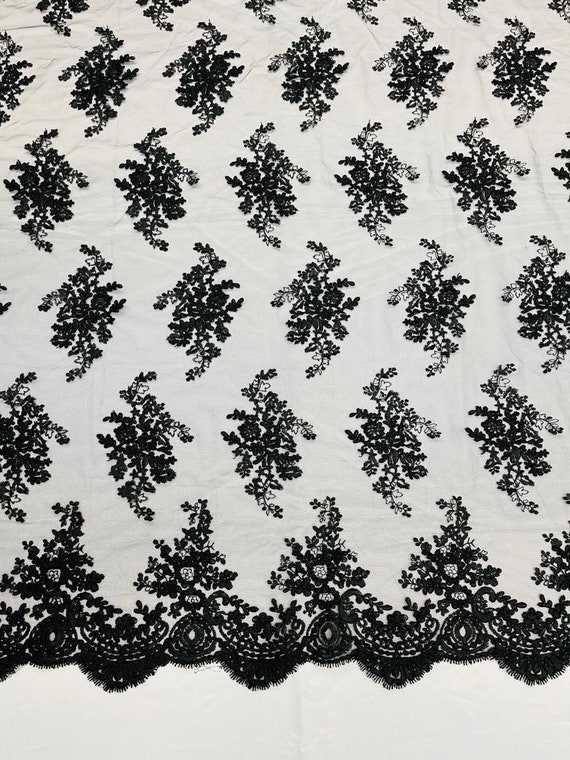 Black Luxury Floral Lace Fabric by the Yard Floral Embroidery