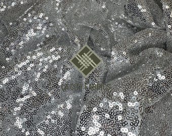 Silver On White Mini Glitz Sequins Fabric All Over Stretch sequin Fabric By The Yard for decoration, dress, prom dress, tablecloth