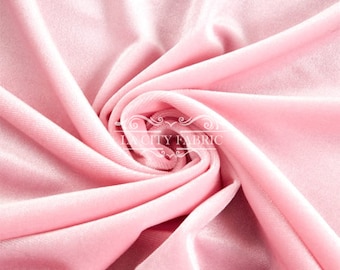 Pink Stretch Velvet Fabric by the Yard _ 4 Way Stretch Spandex Fabric _ Thick and Soft Fabric