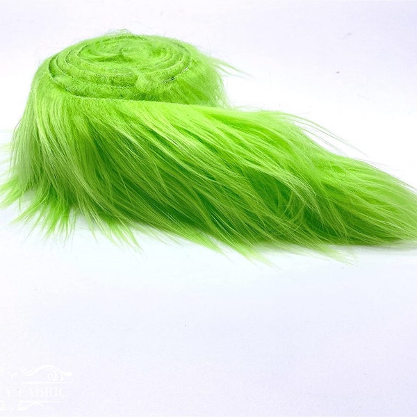 Ribbon Lime Green Faux Fur Fabric By The Strips Ribbon | Animal Fake Fur Long Pile | Ultra Soft Faux Fur Strip Ribbons