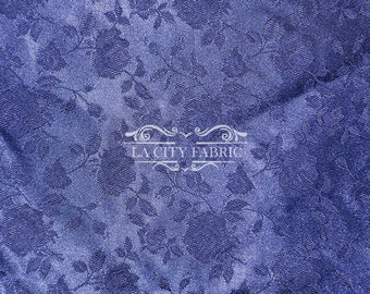 Nuevo tejido satinado Jacquard azul marino cortado a medida / Brocado Jacquard Floral Satin Fabric / 60" Ancho / utilizado para mantel