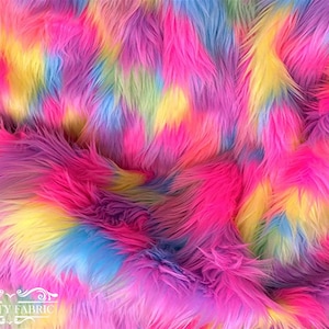 Charlotte Shaggy Kunstfell Stoff Bulk Stock | Pastell Regenbogen Langflor Kunstfell Stoff 60&quot; breit ultra weicher Fellstoff