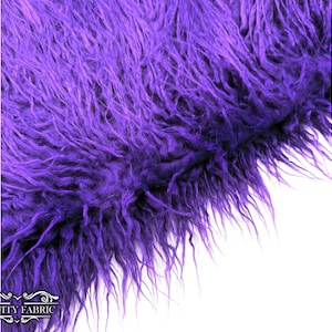 Purple Long Pile Mongolian Faux Fur Fabric | By The Yard | Fake Fur Material for Blankets, clothing, jacket and more | 58” Wide