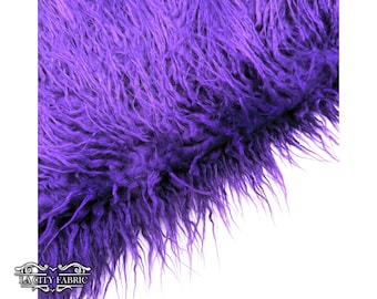 Purple Long Pile Yeti Mongolian Faux Fur Fabric | By The Yard | Fake Fur Material for Blankets, clothing, jacket and more | 58” Wide