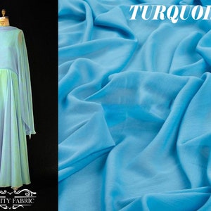 Turquoise Chiffon Fabric By The Yard | Polyester Chiffon Fabric | Sheer Fabric | Mesh Fabric