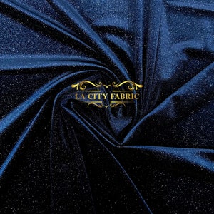 Navy Blue Glitter Spandex Stretch Velvet Fabric | By The Yard Shiny Spandex Velvet Fabric | for dresses, decor, tablecloths