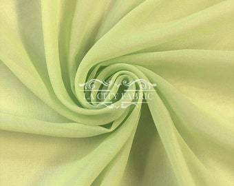 Lime Green Solid Chiffon Fabric By The Yard / Sheer Fabric / Soft Polyester Chiffon Fabric / Wholesale Price