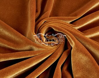 Gold Stretch Velvet Fabric by the Yard _ 4 Way Stretch Spandex Fabric _ Thick and Soft Fabric