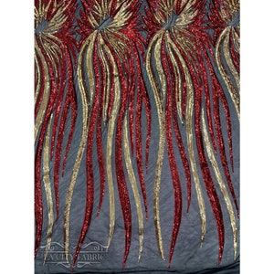 Roodgouden paillettenstof op maat geknipt | 4-way stretch paillettenstof op spandex mesh-stof voor jurken