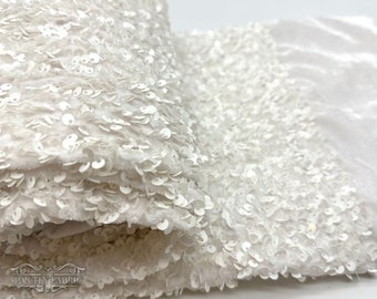 White on White Velvet Full Sequin Velvet Sequin Fabric by The Yard | Two way Stretch Velvet Fabric with Embroidery Sequin Fabric