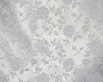 New White Jacquard Satin Fabric By The Yard / Brocade Jacquard Floral Satin Fabric / 60" Width / used for Tablecloth