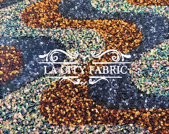 Wavy Gold Black Iridescent on Black Sequin Fabric on Spandex Stretch Velvet Fabric By The Yard for Dress, prom Dress, night Gowns and more