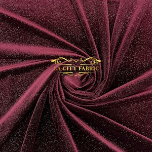 Burgundy Glitter Spandex Stretch Velvet Fabric | By The Yard Shiny Spandex Velvet Fabric | for dresses, decor, tablecloths