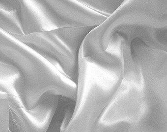 White Soft Silky Shiny Stretch Charmeuse Satin Fabric by the Yard Thin