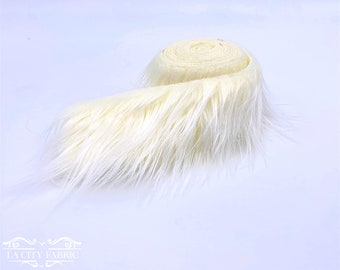 Ribbon Ivory Faux Fur Fabric By The Strips Ribbon | Animal Fake Fur Long Pile | Ultra Soft Faux Fur Strip Ribbons