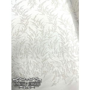 Off White Floral Lace Beaded Fabric By The Yard | Embroidered Sequin Fabric | Bridal Fabric | Heavy Beaded Lace On mesh | LV