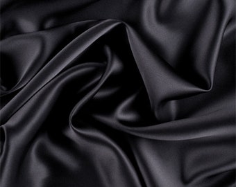 French (BLACK) Charmeuse Stretch Silky Soft Satin Sold By The Yard Fabric 60 Wide Inches  Used for Decorations, Clothing,Wedding, Dresses.