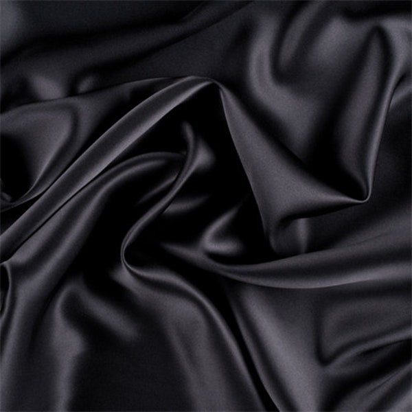 French (BLACK) Charmeuse Stretch Silky Soft Satin Sold By The Yard Fabric 60 Wide Inches  Used for Decorations, Clothing,Wedding, Dresses.