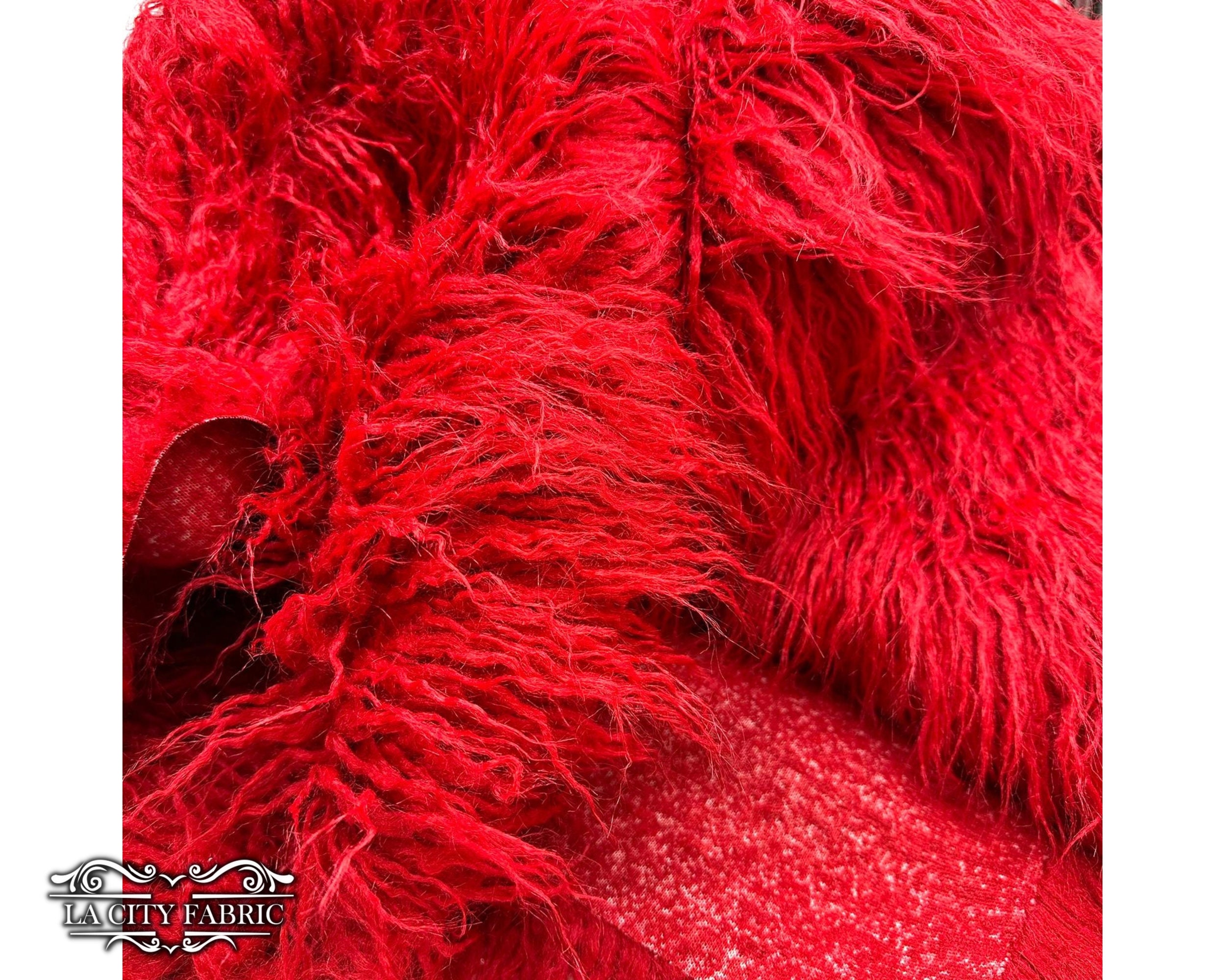 FREE SHIPPING!!! Red Faux Fur Fabric Long Pile Mongolian by Half