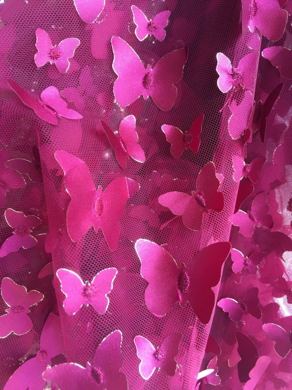 White MiniSmall Butterfly Design Fabric Embroidery Mesh Tulle Butterfly Lace Fabric for Dress Curtain DIY Sold By Yard