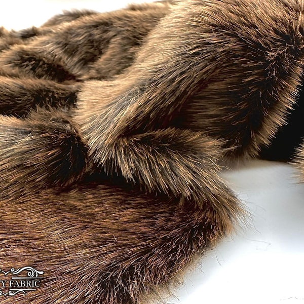 Short Pile Thick and Heavy Crazy Bear Fake Faux Fur Fabric | By The Yard | Brown