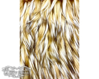Camel Gold Coyote namaakbont stof op maat gesneden 3" lange stapel bont stof dierlijke dikke vacht zachte bontstof