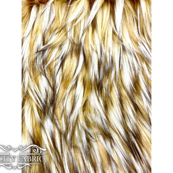 Camel Gold Coyote Faux Fur Fabric By The Yards 3” Long Pile Fur Fabric Animal Thick Fur soft Fur Fabric