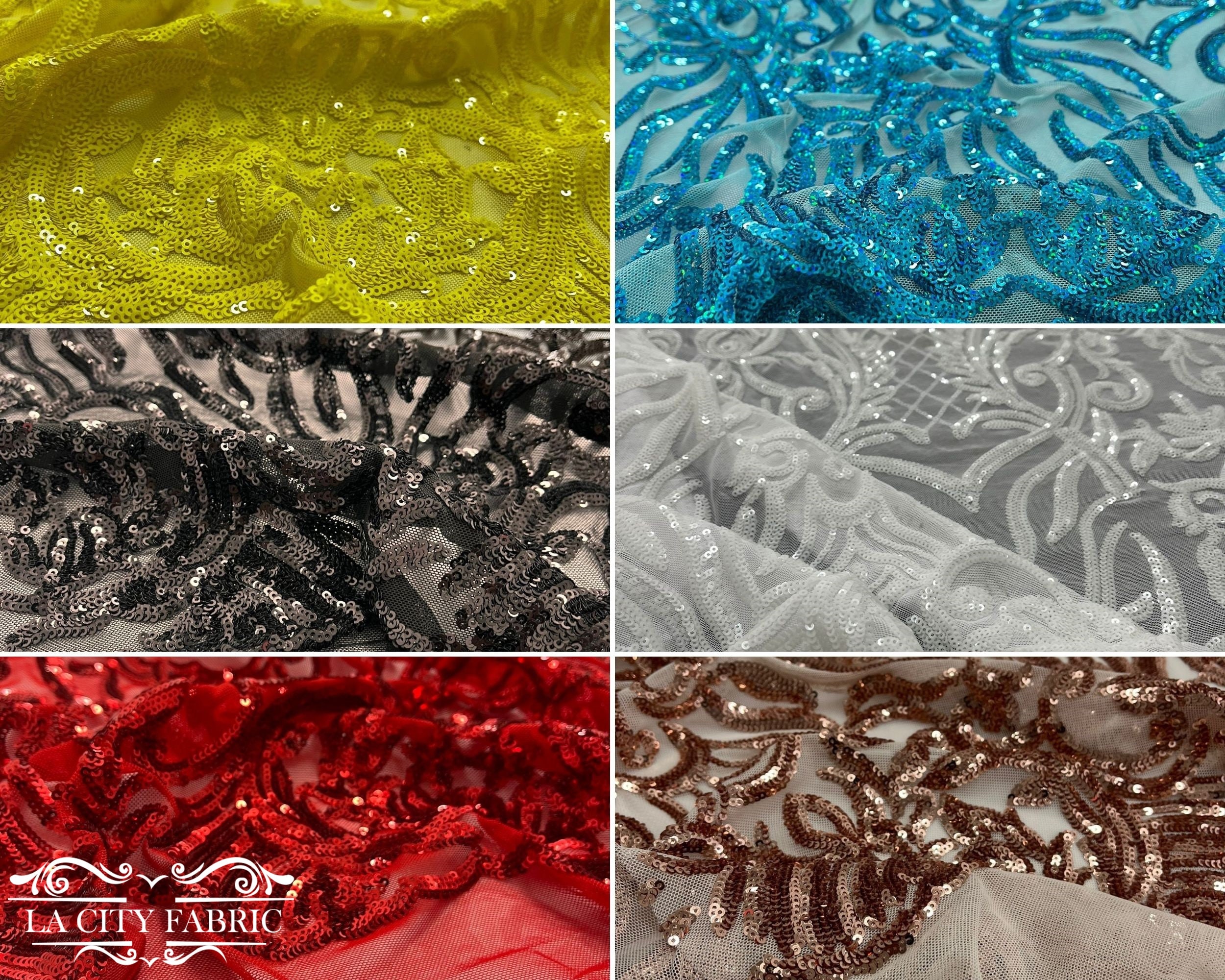 Candy Sequin Fabric by Yard, 4 Way Stretch Fashion Design on Spandex Mesh