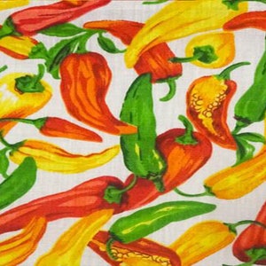Vegetable Print Poly Cotton Fabric by The Yard - Pepper on White Poly Cotton Fabric 60’’ Width at Wholesale Price - Vegetables Quilt Fabric