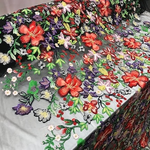 LACITYFABRIC/MULTI COLOR/Handmade Beaded Mesh Lace/By Yard Fabric/Bridal/Wedding/Dresses/Skirts/Applications/Table Covers/Runners/Jackets