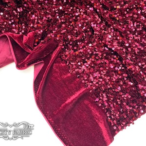 Burgundy | Spandex Velvet Sequin Fabric | 2 Way Stretch Fabric | Embroidery Sequin On a Velvet Fabric | Shiny Sequin